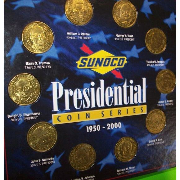 Sunoco Set Of 10 Different USA Presidents Coins On Display Holder Card 2000 - Picture 2 of 7